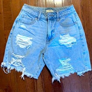 Distressed denim Bermuda shorts